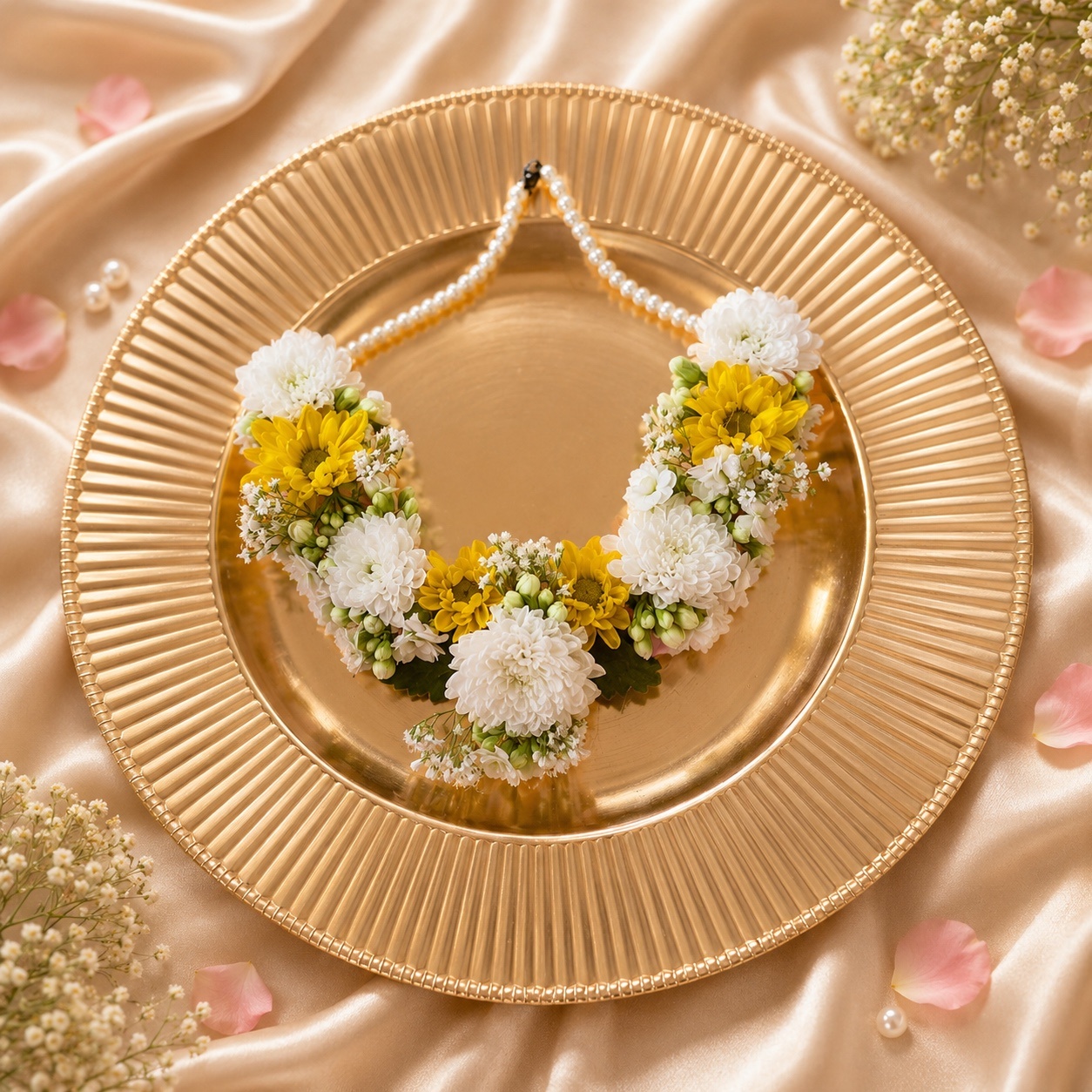 Rose and pearl wedding garland